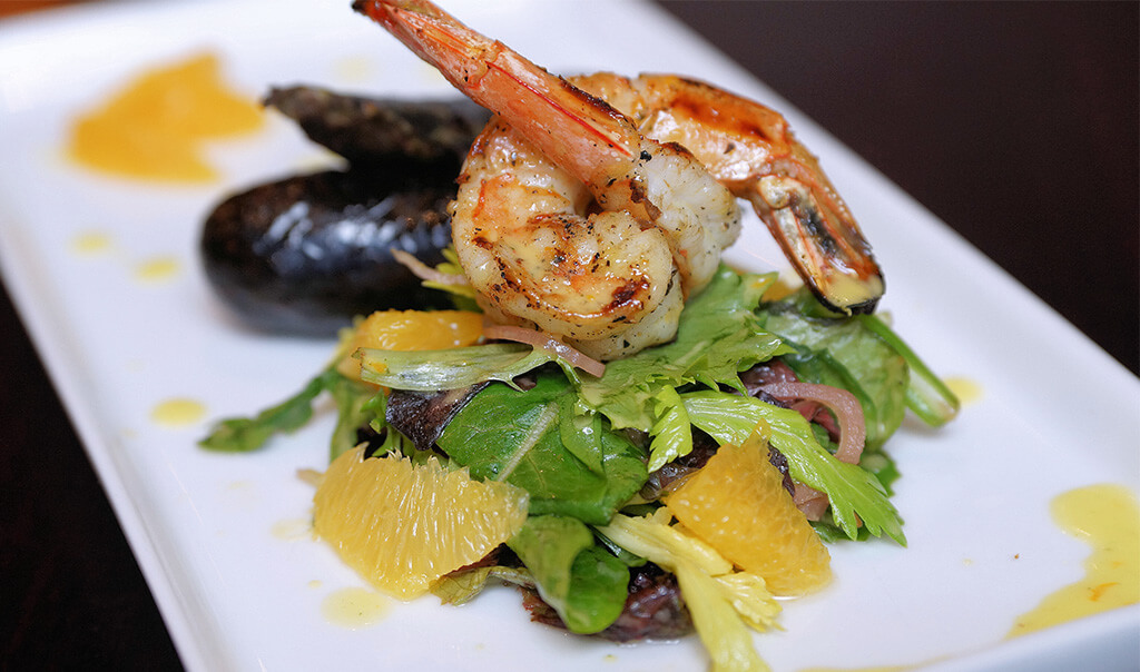 Grilled Prawns & Boudin Noir